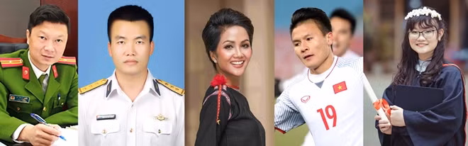 Một số gương mặt trẻ Việt Nam tiêu biểu năm 2018: Lê Trọng Hiếu, Nguyễn Văn Thuận, H' Hen Niê, Nguyễn Quang Hải và Nguyễn Phương Thảo.