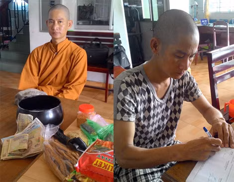 Chân dung Ngô Văn Khánh khi khoác áo nhà sư và sau khi làm việc tại trụ sở Công an phường.