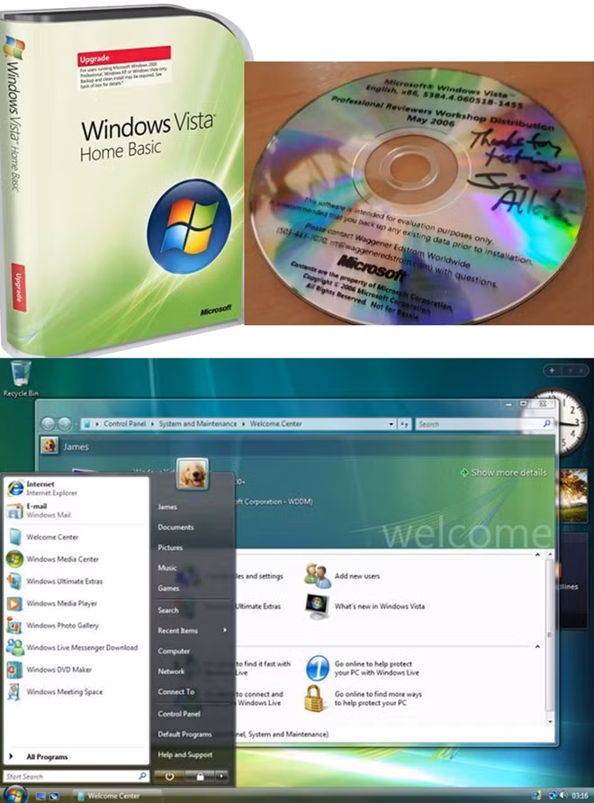 Đĩa cài cặt và giao diện của Windows Vista