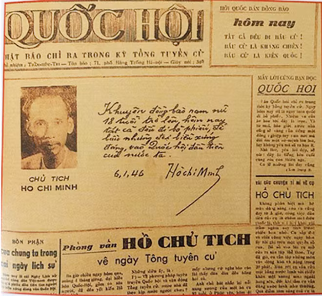 Báo Quốc hội đưa tin về Tổng tuyển cử năm 1946. Ảnh tư liệu.