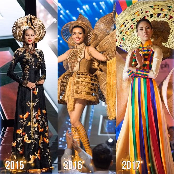 Quốc phục của các đại diện Việt Nam tại đấu trường Miss Universe trong 3 năm vừa qua.