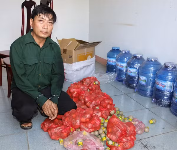 Phan Phụng Trinh cùng số pháo lậu bị bắt giữ.