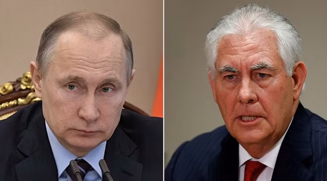 Tổng thống Nga Vladimir Putin đang có cuộc gặp gỡ với Ngoại trưỡng Mỹ Rex Tillerson. Ảnh: ABC News