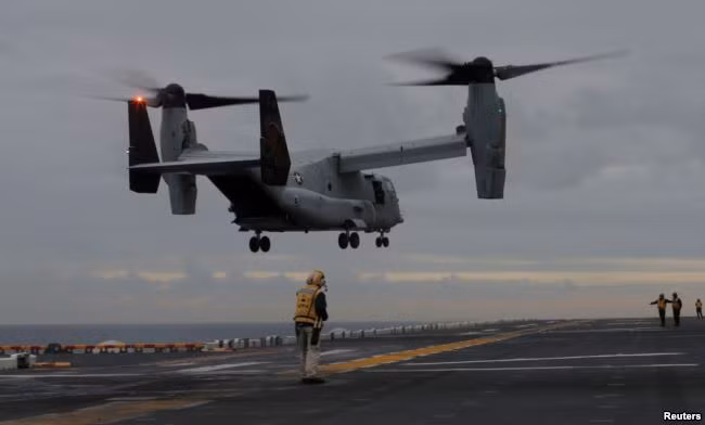 Hình ảnh chiếc máy bay vận tải MV-22 Osprey 2 tháng trước khi sự cố rơi máy bay xảy ra. Ảnh: Reuters