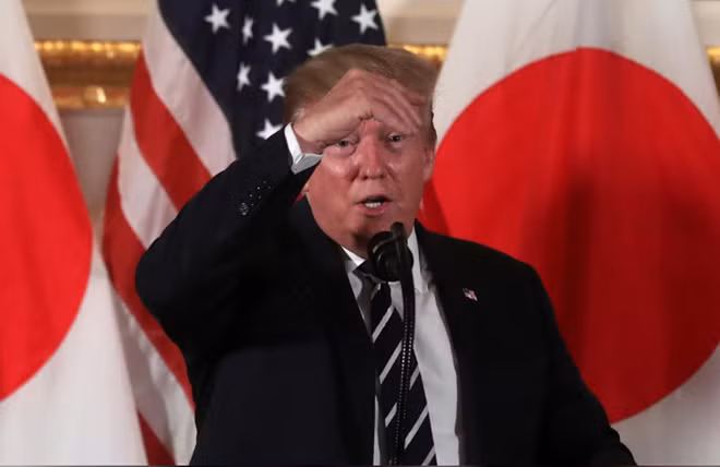Tổng thống Mỹ Donald Trump phát biểu tại một diễn đàn kinh doanh tổ chức ở Tokyo, Nhật Bản hôm 25-5. Ảnh: Reuters