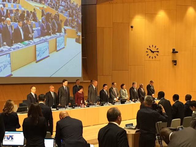 Đại hội đồng WIPO dành một phút mặc niệm Chủ tịch nước Trần Đại Quang. Ảnh: Dantri