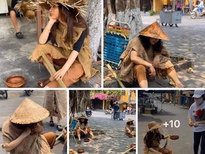 Hình ảnh các đối tượng giả danh ăn xin tại TP Hội An được phát tán trên mạng xã hội.