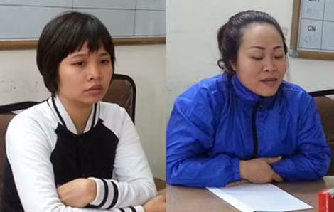 Lê Thị Bích Hạnh và Vương Thúy Nga tại cơ quan Công an.