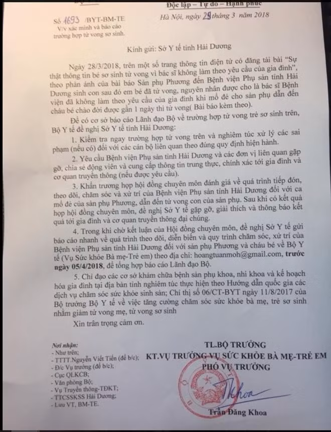 Bộ Y tế yêu cầu làm rõ thông tin trẻ tử vong