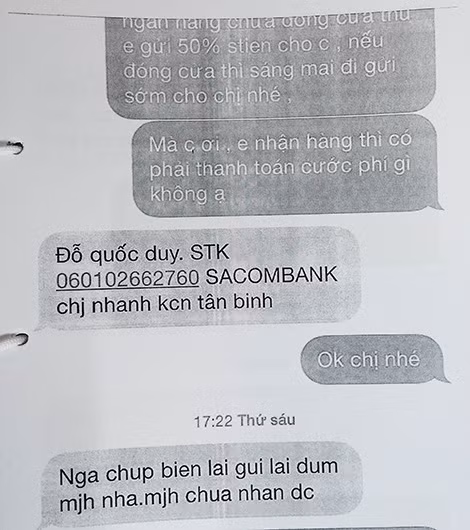 Tin nhắn trong vụ án lừa đảo bán iPhone5 qua mạng, sử dụng tài khoản của anh Đỗ Quốc Duy.