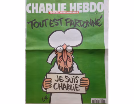 Bìa của số báo Charlie Hebdo đầu tiên phát hành sau vụ thảm sát.