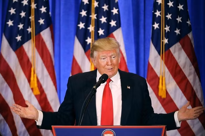 Tổng thống đắc cử Donald Trump trong cuộc họp báo đầu tiên. Ảnh: Getty