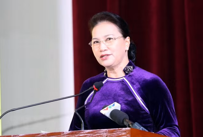 Chủ tịch Quốc hội Nguyễn Thị Kim Ngân phát biểu tại buổi lễ. (Ảnh: Trọng Đức/TTXVN)