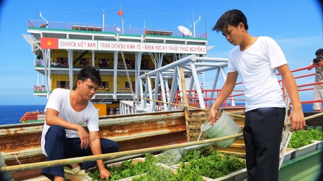 Câu cá ở nhà giàn DK1, ảnh Lê Đình.
