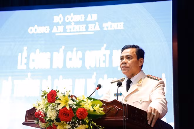 Đại tá Võ trọng Hải - Giám đốc Công an Hà Tĩnh phát biểu