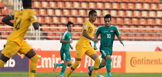 Iraq và Australia cầm hòa nhau với tỷ số 1-1. Ảnh: AFC.