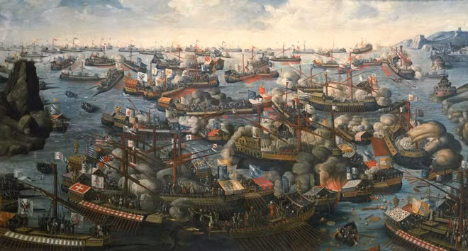Hải quân Venezia giao tranh với hải quân Ottoman, trận Lepanto năm 1571.
