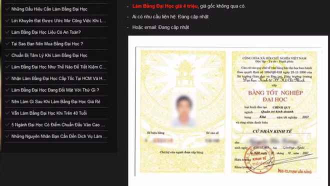 Mẫu bằng trang web quảng cáo khá bắt mắt.