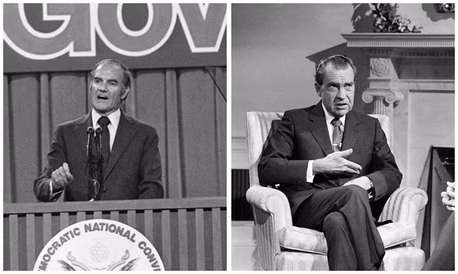 Richard Nixon (phải) với "Hòa bình trong tầm tay".