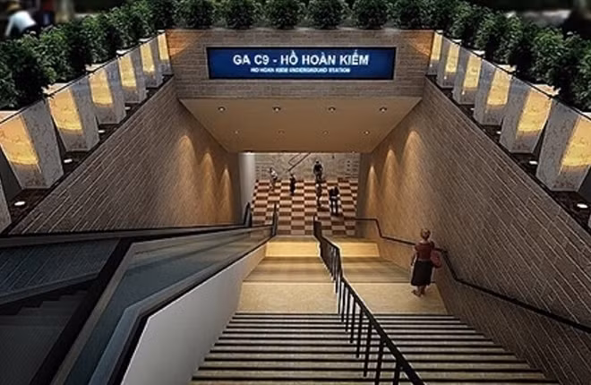 Phối cảnh nhà ga C9 – hồ Hoàn Kiếm nằm trong tuyến đường sắt đô thị số 2.