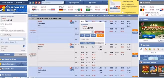 Giao diện một trang web cung cấp dịch vụ cá độ bóng đá.
