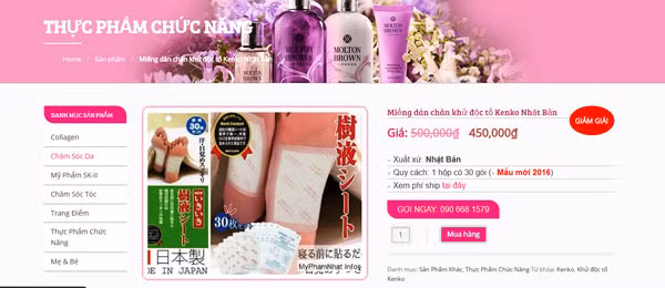 Một trang mạng rao bán miếng dán thải độc.