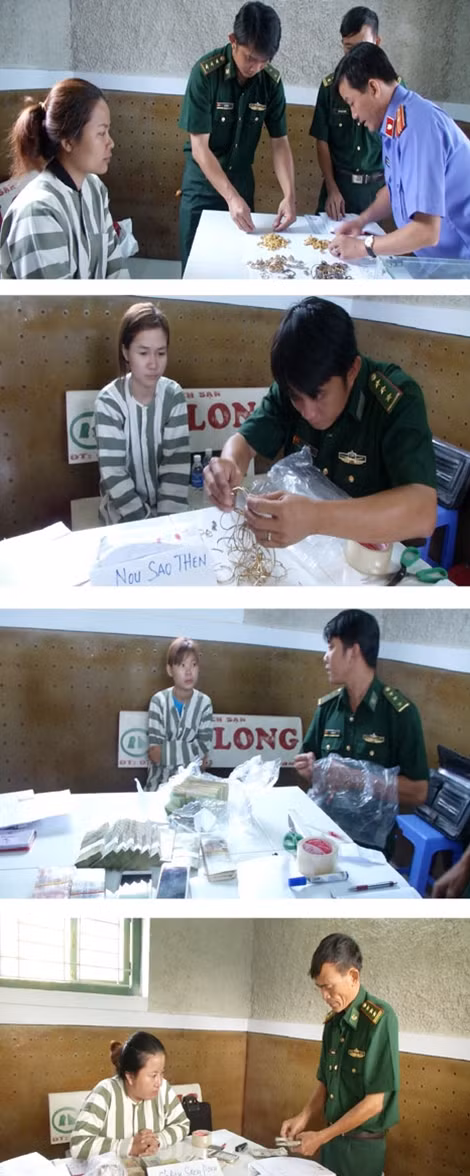 Chân dung bốn đối tượng vận chuyển vàng, tiền, ngoại tệ trị giá gần 3 tỷ qua biên giới bị lực lượng chức năng bắt và khám xét tại Đồn Biên phòng.