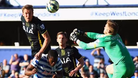 Harry Kane đánh đầu ghi bàn mở tỷ số cho Tottenham vào phút 34. (Ảnh BBC.com)