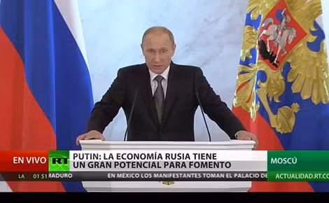 Tổng thống Nga V. Putin đọc bản Thông điệp liên bang 2014 hôm 4/12. Ảnh: Nước Nga ngày nay.