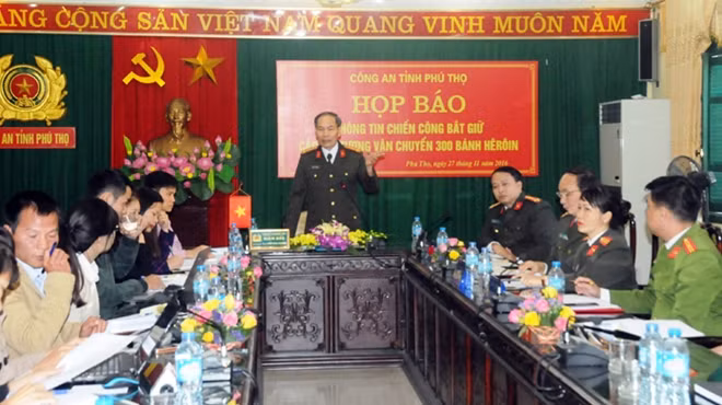 Công an tỉnh Phú Thọ tổ chức họp báo. Ảnh: Minh Hiền.