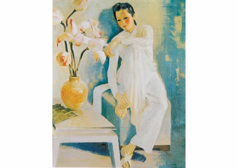 Thiếu nữ bên hoa sen (sơn dầu, 1940) - tranh của họa sĩ Lương Xuân Nhị. Thiếu nữ bên hoa sen (sơn dầu, 1940) - tranh của họa sĩ Lương Xuân Nhị.