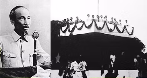 Chủ tịch Hồ Chí Minh đọc bản Tuyên ngôn độc lập tại Quảng trường Ba Đình 2/9/1945. Ảnh: TL