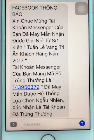 Tin nhắn báo trúng thưởng, khiến nạn nhân nạn card mất 100 triệu đồng.