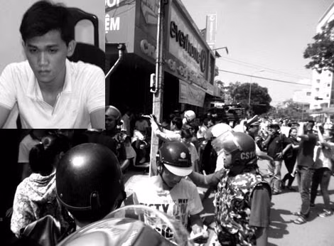 Chân dung Nguyễn Hữu Quang - hàng trăm người hiếu kỳ tụ tập theo dõi vụ việc.