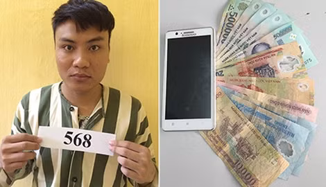 Đối tượng Nguyễn Văn Chiến, kẻ tống tiền bằng ảnh “nóng” bị bắt giữ cùng tang vật.