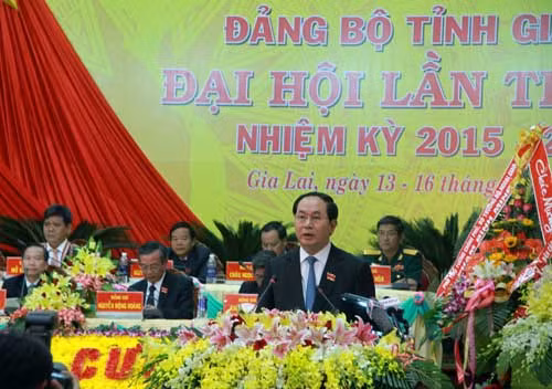 Đại tướng Trần Đại Quang phát biểu chỉ đạo tại Đại hội Đảng bộ tỉnh Gia Lai.