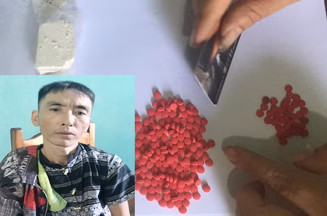 Đối tượng Lộc Quang Chiểu cùng tang vật vụ án. Đối tượng Lộc Quang Chiểu cùng tang vật vụ án.