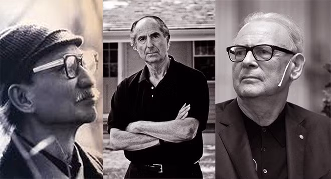 Từ trái qua: Các nhà văn Nguyễn Tuân, Philip Roth và Patrick Modiano.