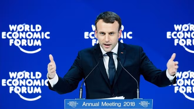 Tổng thống Pháp Emmanuel đã tuyên bố "Pháp trở lại là nhân tố cốt lõi của châu Âu" trong bài phát biểu tại WEF 2018. Ảnh: AA.
