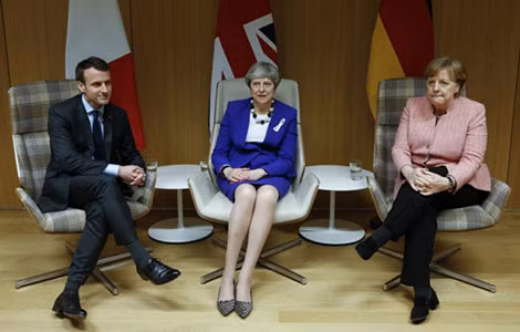 Tổng thống Pháp Emmanuel Macron, Thủ tướng Anh Theresa May và Thủ tướng Đức Angela Merkel. Ảnh: Reuters.