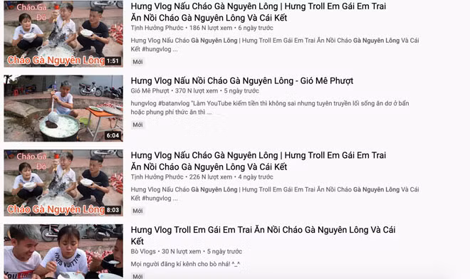 Hàng loạt tài khoản đăng lại video nấu cháo gà nguyên lông gây tranh cãi của Hưng Vlog.