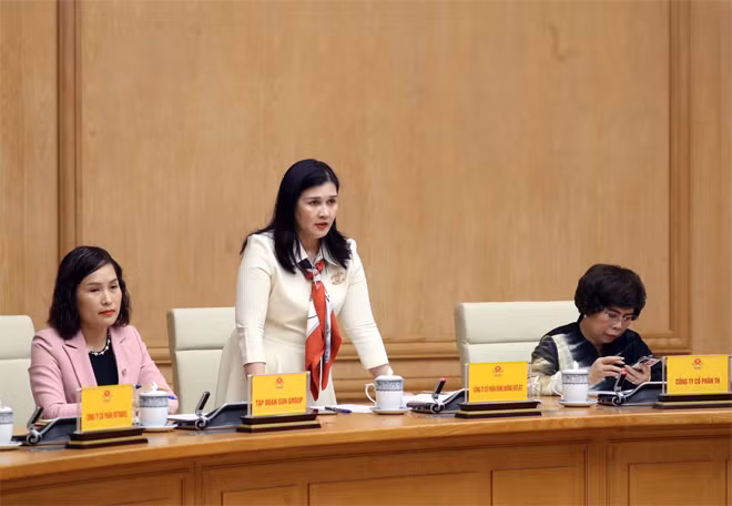 Đại diện các tập đoàn phát biểu tại cuộc làm việc - Ảnh: VGP/Quang Hiếu.