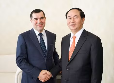 Bộ trưởng Trần Đại Quang và Chủ tịch Ủy ban An ninh quốc gia Cộng hòa Belarus Vakulchik Valery tại cuộc hội đàm..