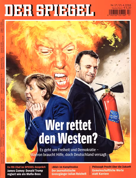 Trang bìa tuần báo Ðức Der Spiegel số cuối tháng 4-2018, với hàng tít "Ai có thể cứu phương Tây?".