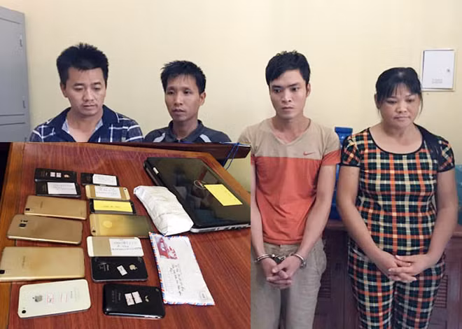 Các đối tượng trong đường dây đánh bạc và số tang vật thu được.