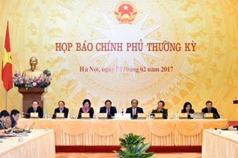 Toàn cảnh phiên họp báo Chính phủ thường kỳ tháng 1/2017. Ảnh: VGP/Nhật Bắc.