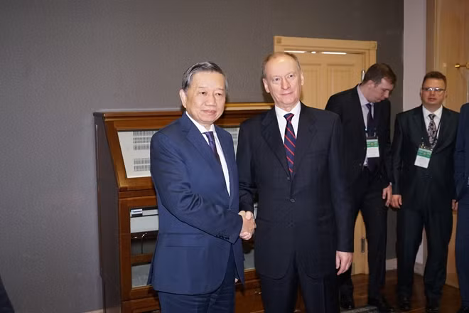 Bộ trưởng Tô Lâm và Thư ký HĐAN Liên bang Nga Patrushev Nikolai Platonovich.