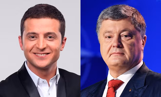 Ông Vladimir Zelenskiy và Tổng thống đương nhiệm Petro Poroshenko.
