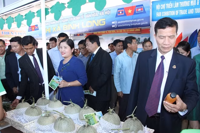 Các đại biểu tham quan gian hàng tại hội chợ.