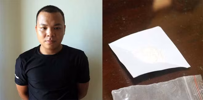 Đối tượng La Quang Duy và tang vật. Đối tượng La Quang Duy và tang vật.